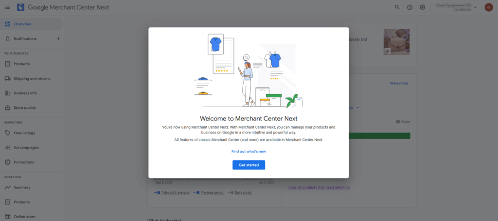 The new Merchant Center Next interface